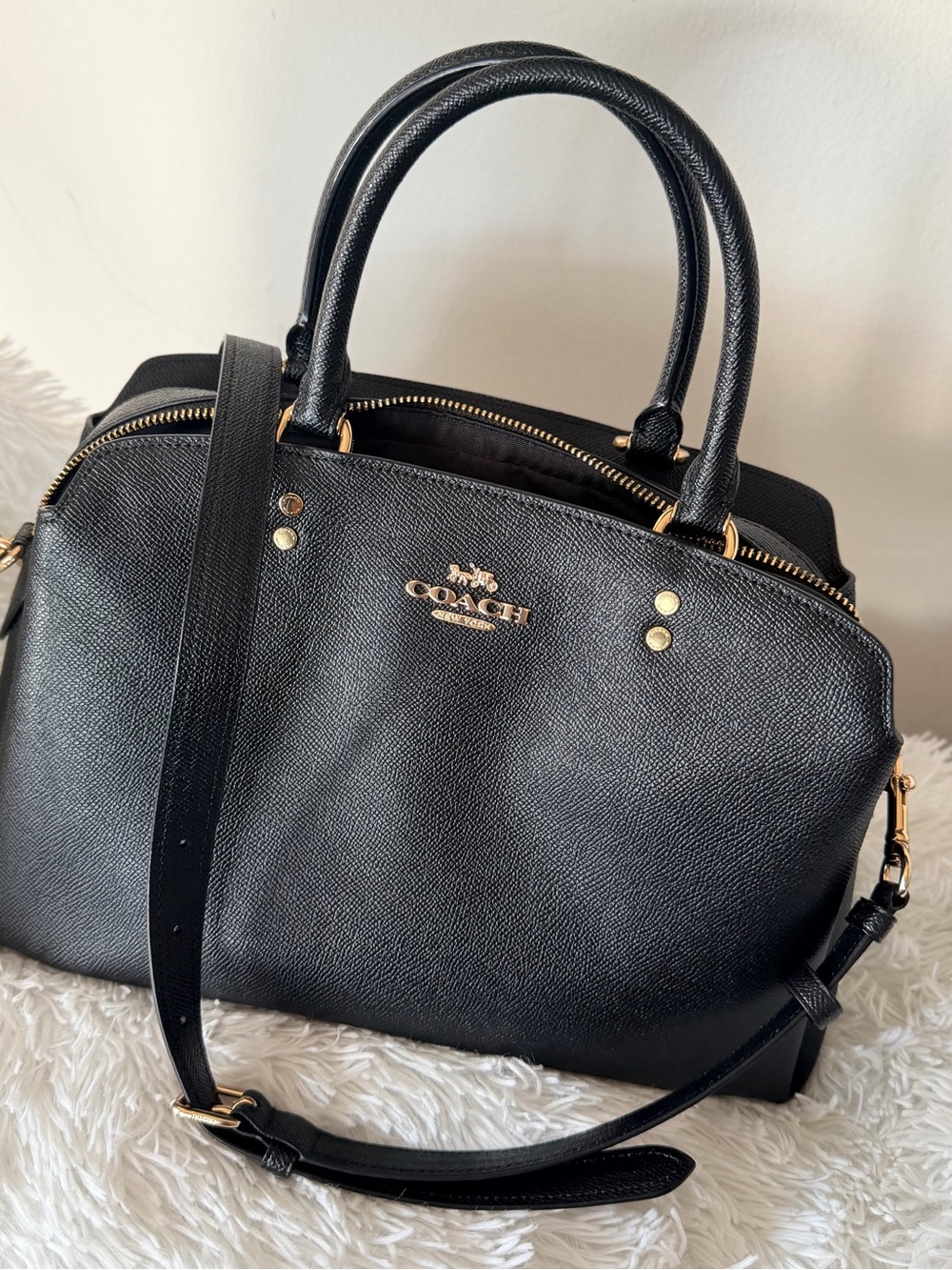 Coach Black Pebbled Leather Satchel with Gold Hardware